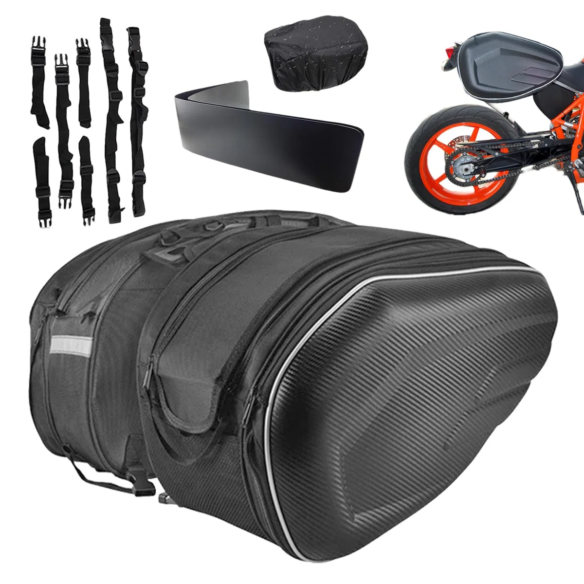 Maletín lateral de motocicleta, bolsa de sillín de motocicleta genérica | bolsa de almacenamiento extensible para cuero de la PU, bolsa de equipaje impermeable, bolsa trasera de gran capacidad, 2