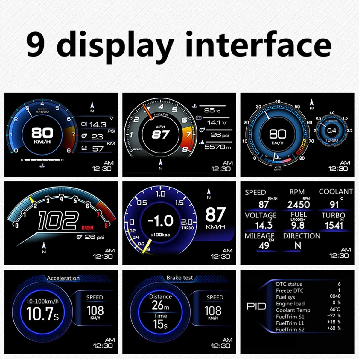 Pantalla de cabeza para coche, OBD2 y GPS modos duales, indicador inteligente HUD visualización HUD velocímetro RPM alarma Km/h MPH compatible con todos los coches y camiones