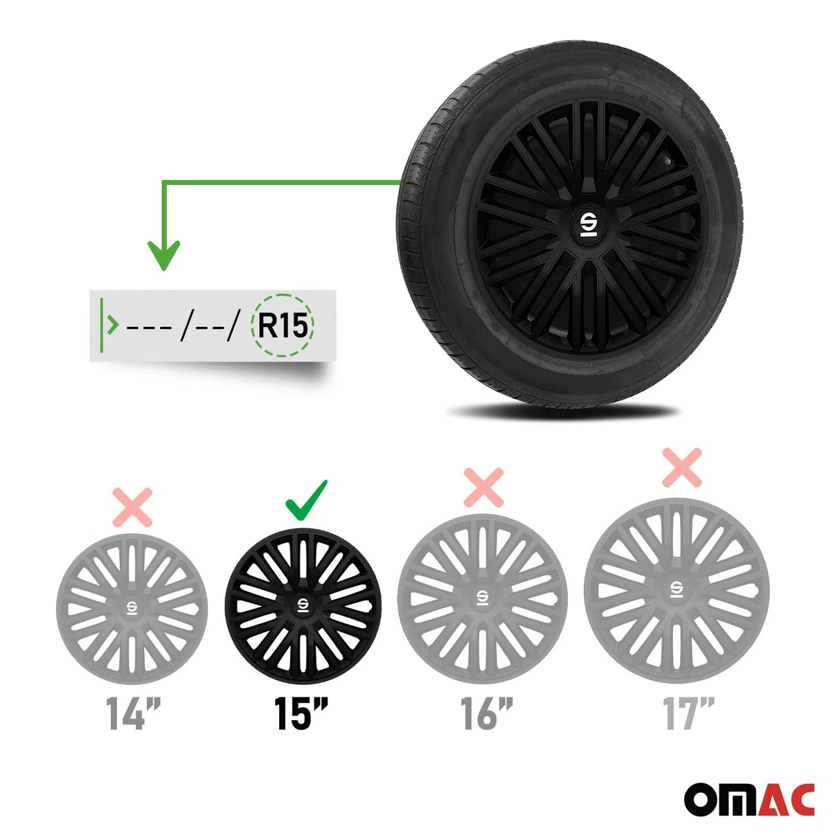 SPARCO Tapacubos 15" pulgada Kit negro Embelecedores De Rueda Juego de tapacubos SPC1585BK