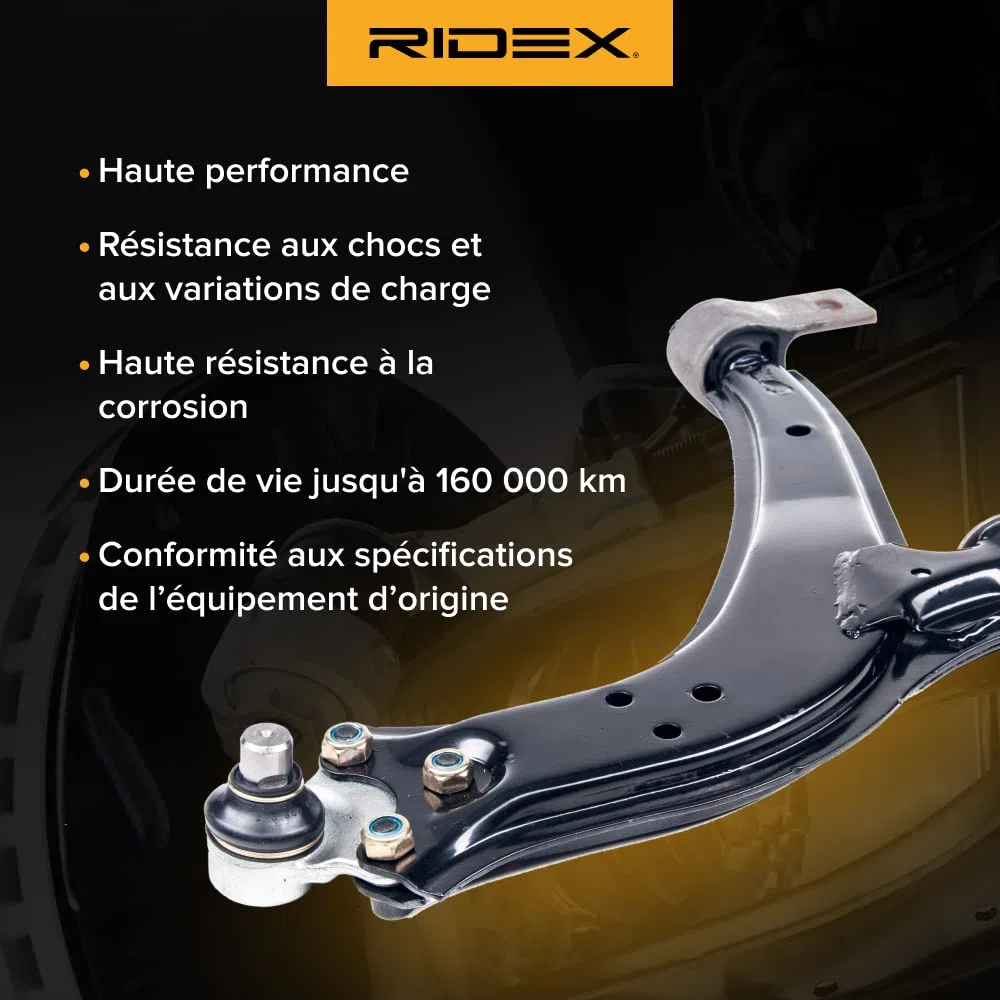 RIDEX 273C0554 Barra oscilante de suspensión de ruedas Delantero Derecha con rótula de suspensión/carga con apoyo de caucho con tuerca Compatible con VW up! Hatchback 121, 122, BL1, BL2, BL3, 123