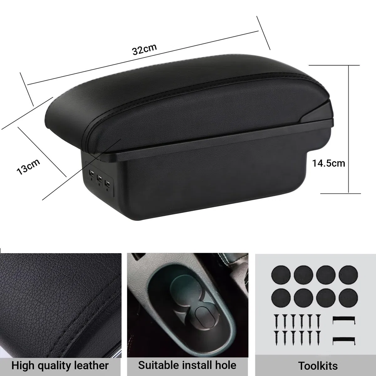 Apoyabrazos Compatible con Peugeot 207 207CC Coche Apoyabrazos Doble Capa Reposabrazos Consola Central Caja de Almacenamiento con 3 puerto USB