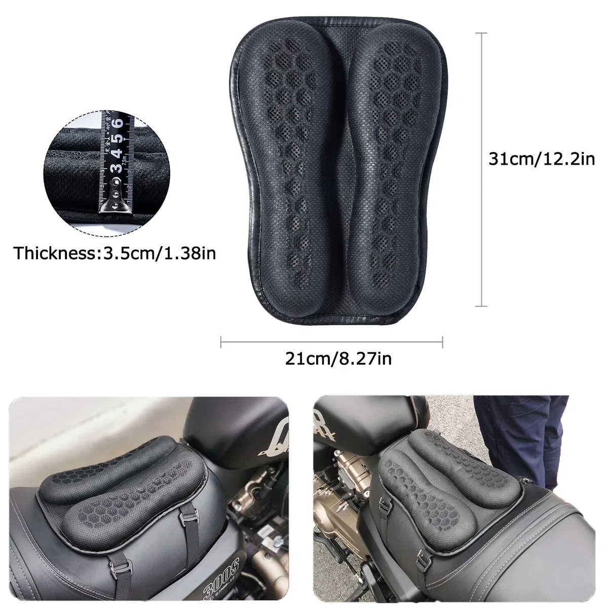 Cojín de Asiento PhyiFlbey, Cojín Universal Plegable de Asiento de Gel para Motocicleta，Estructura de panal transpirable de amortiguación 3D del cojín de gel de la motocicleta