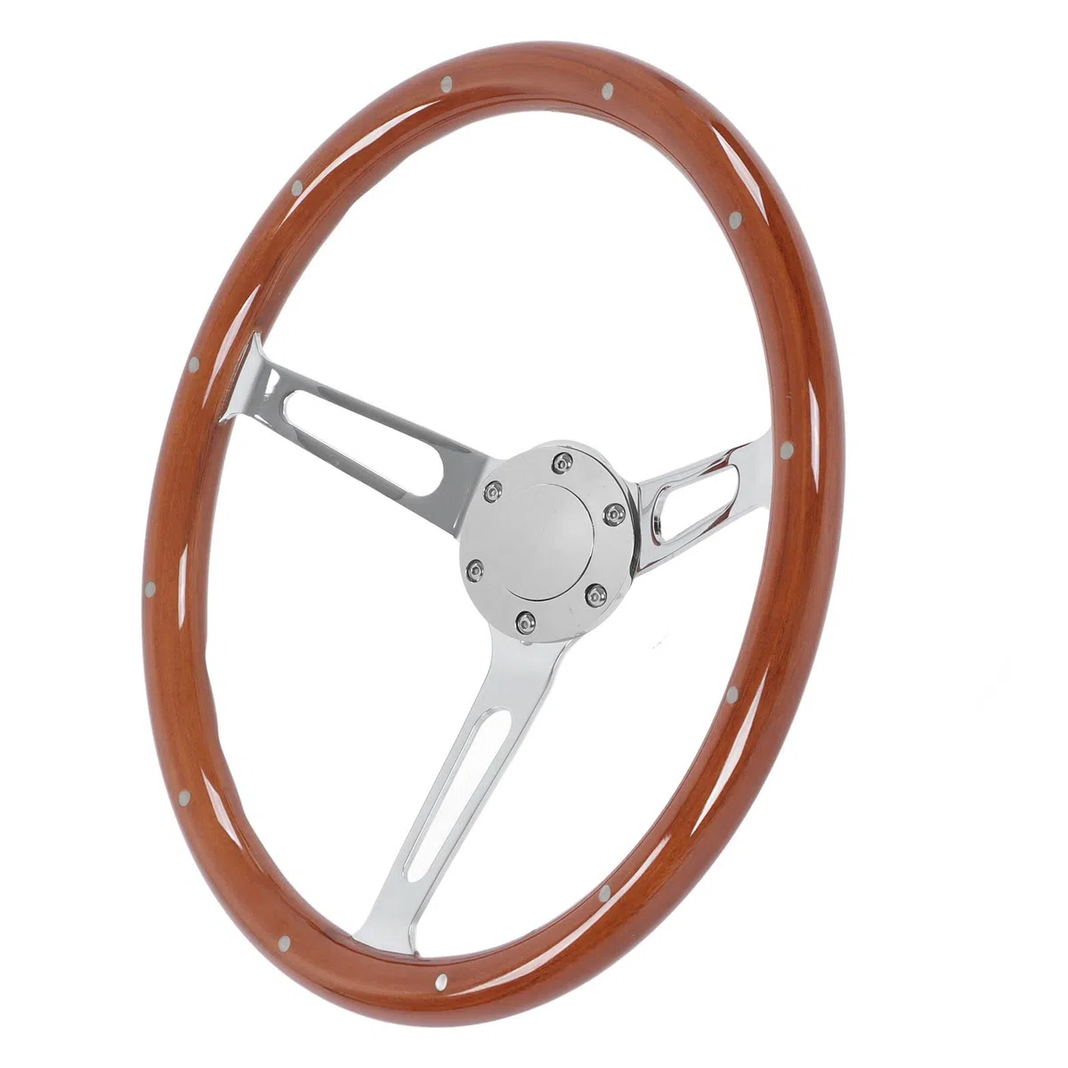 Uxsiya Volante Clásico, Volante Vintage Montaje de 6 Orificios Remachado 3 Radios Diámetro de 380 Mm para Modificación de Automóvil(marrón)
