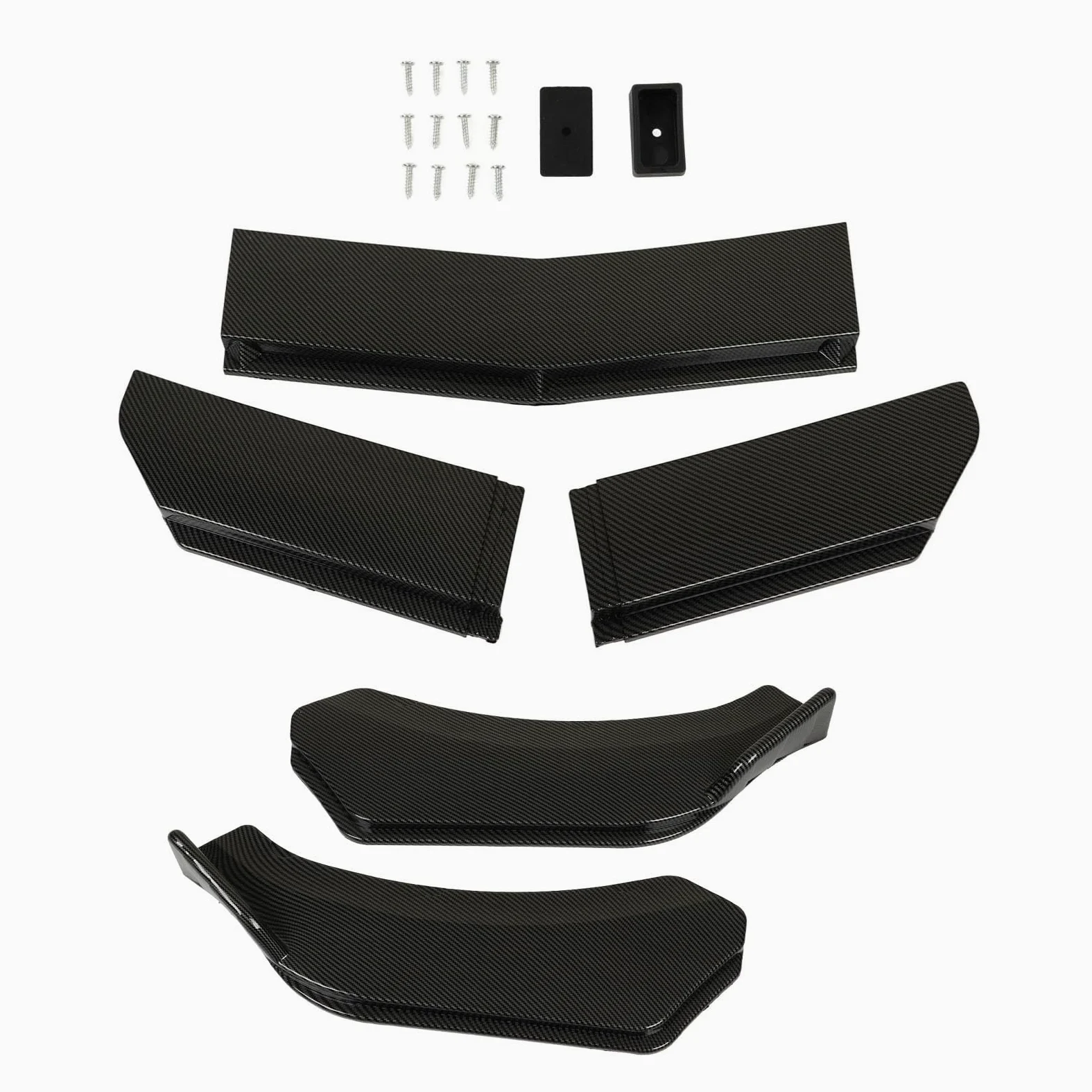 5 Piezas Difusor de Parachoques Delantero Canard Protector, KIMISS 110 a 140 Mm Parachoques Delantero Spoiler Splitter CarFront Bumper Lip Body Kit Anticolisión Universal para (Estilo de fibra de