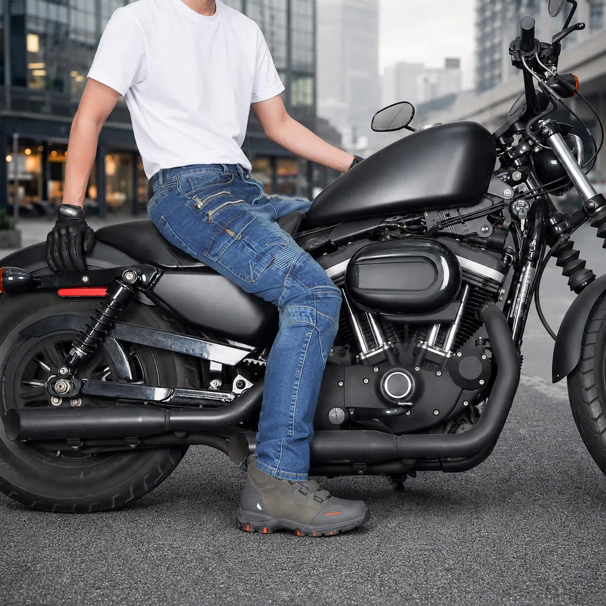 Pantalón Moto Hombre Vaquero Stretch, Pantalones Vaqueros Moto Hombre, Jeans Moto Hombre Cargo Multibolsillos,Denim Elástico Cómodo para Uso Diario y Conducción, Urbano 4 Estaciones