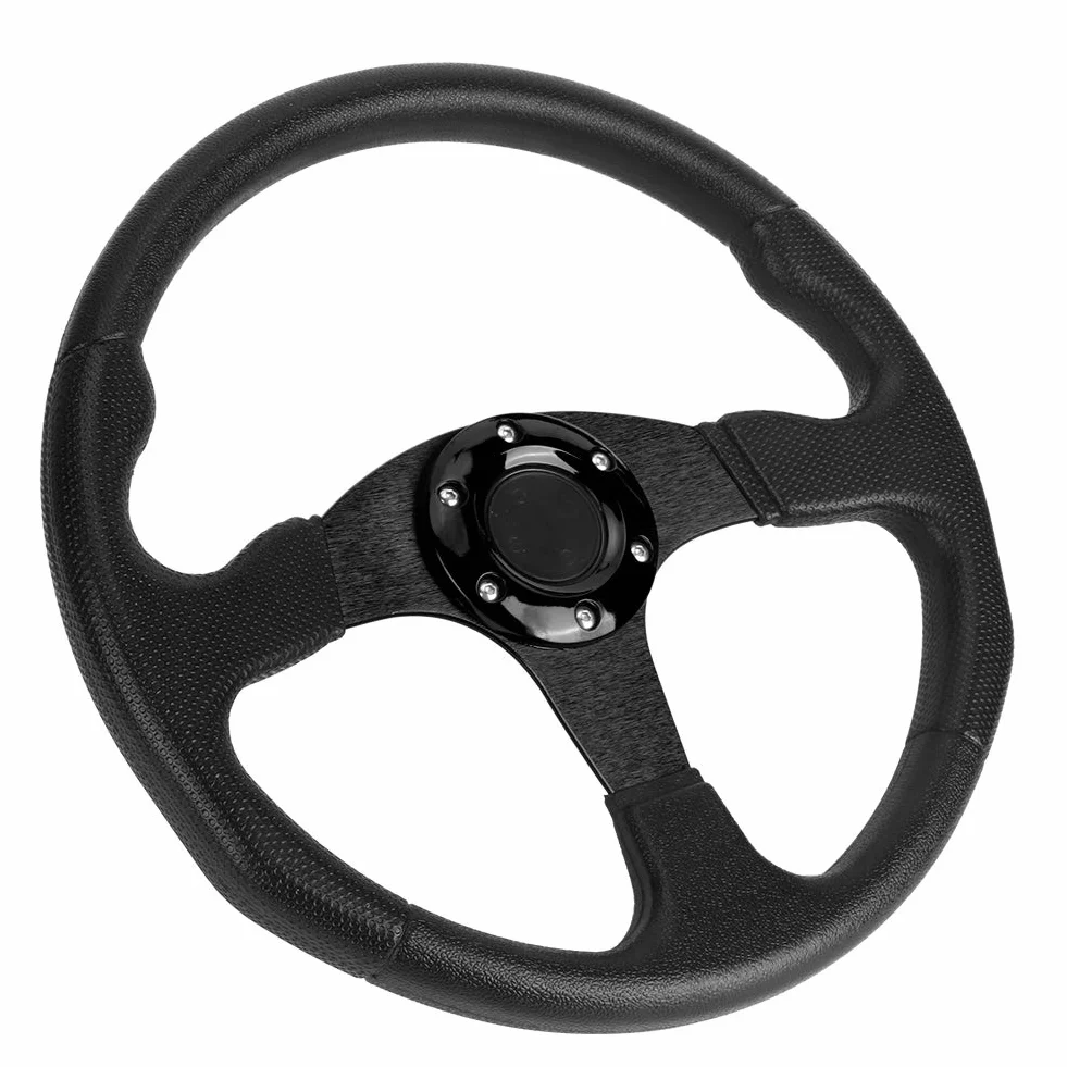 Coche de Carreras de 350 Mm y 14 Pulgadas, Plato Profundo de la Rueda, Volante Deportivo de 6 Pernos, Dirección Deportiva, Accesorio Modificado Universal Plano de 350 Mm, Negro (Negro)