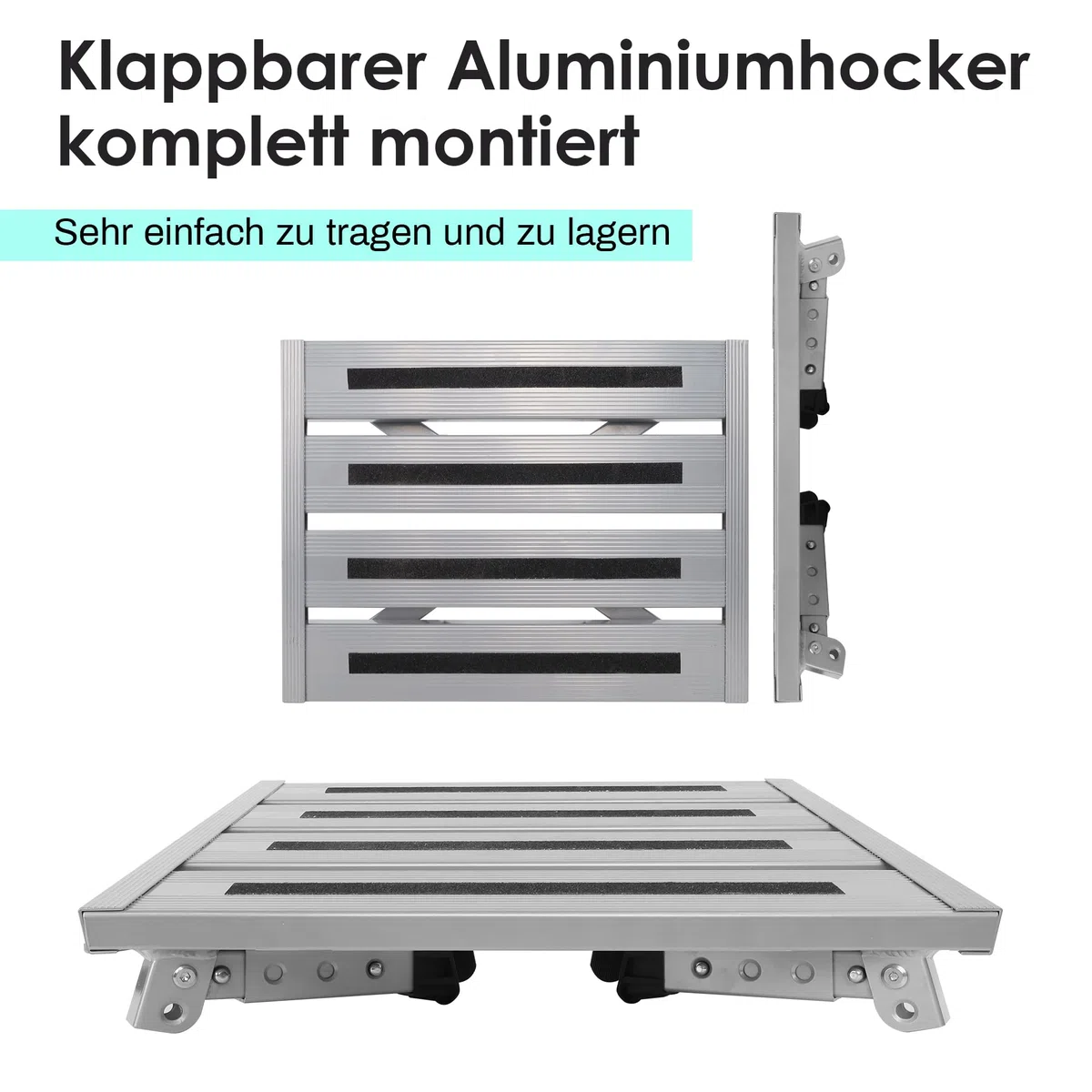 Escalera Plegable de Aluminio, Plataforma de Trabajo, Carga máxima: 220 kg, para Camping, Lavado de Coche, Cocina, baño, etc, Plegable, Altura Regulable, con Alfombrilla Antideslizante