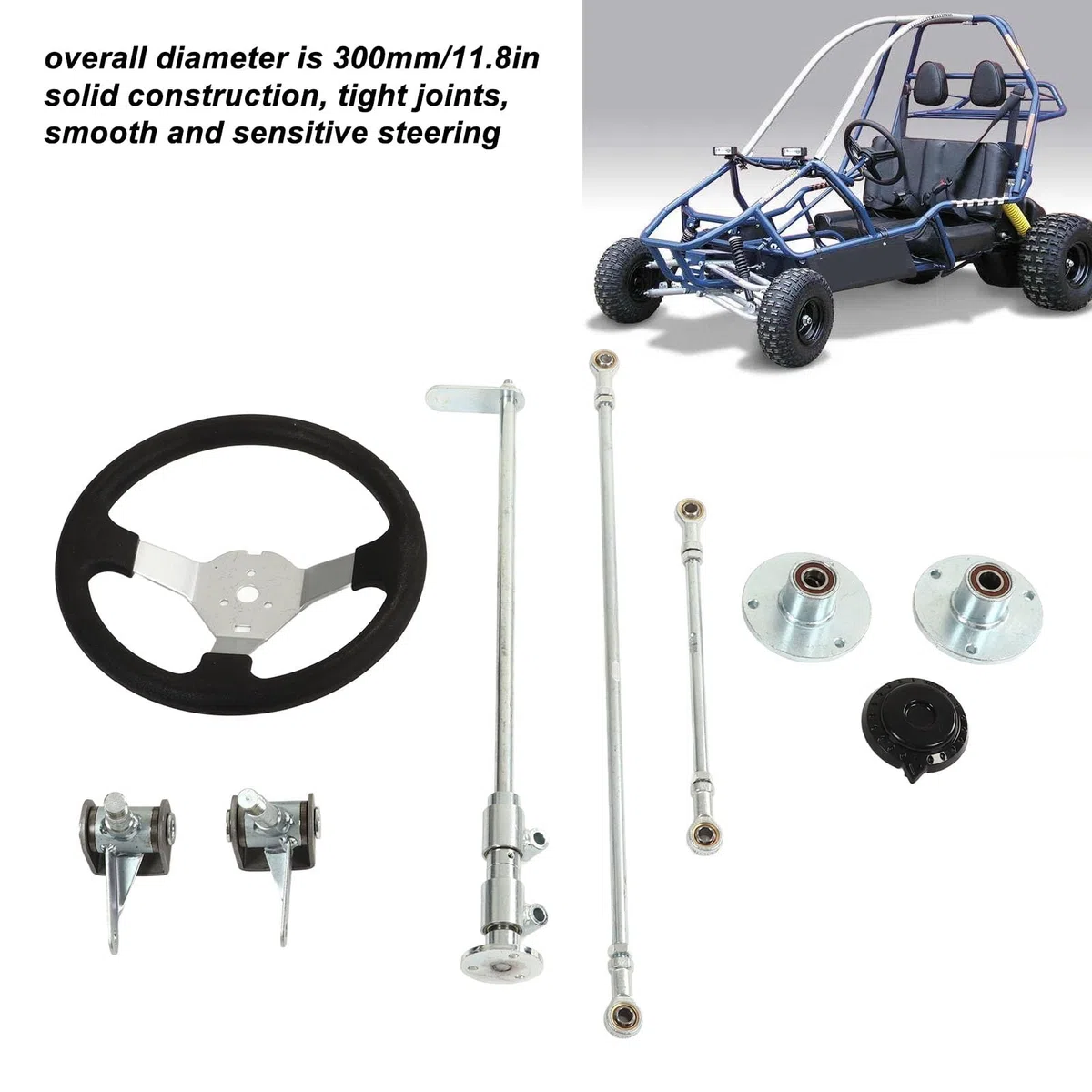 Go Karts Volante Kit, 300mm Go Karts Volante Kit Tirante Rótula Gear Rack Eje Kit para 100cc 125cc 140cc 150cc Go Kart Quad