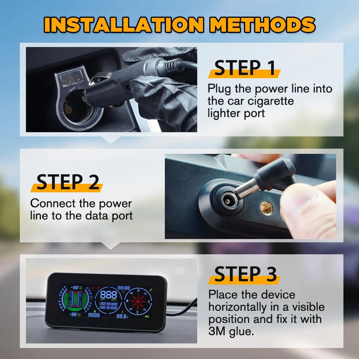 Inclinómetro de coche GPS Digital HUD Pitch Angle Slope Meter MPH Velocímetro con brújula para Off-Road SUV Vehículos