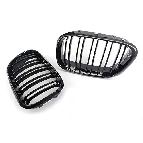 Parrilla delantera para parrilla de riñón de repuesto para BMW X5 E53 1998-2003 doble listón estilo deportivo negro brillante (negro brillante)