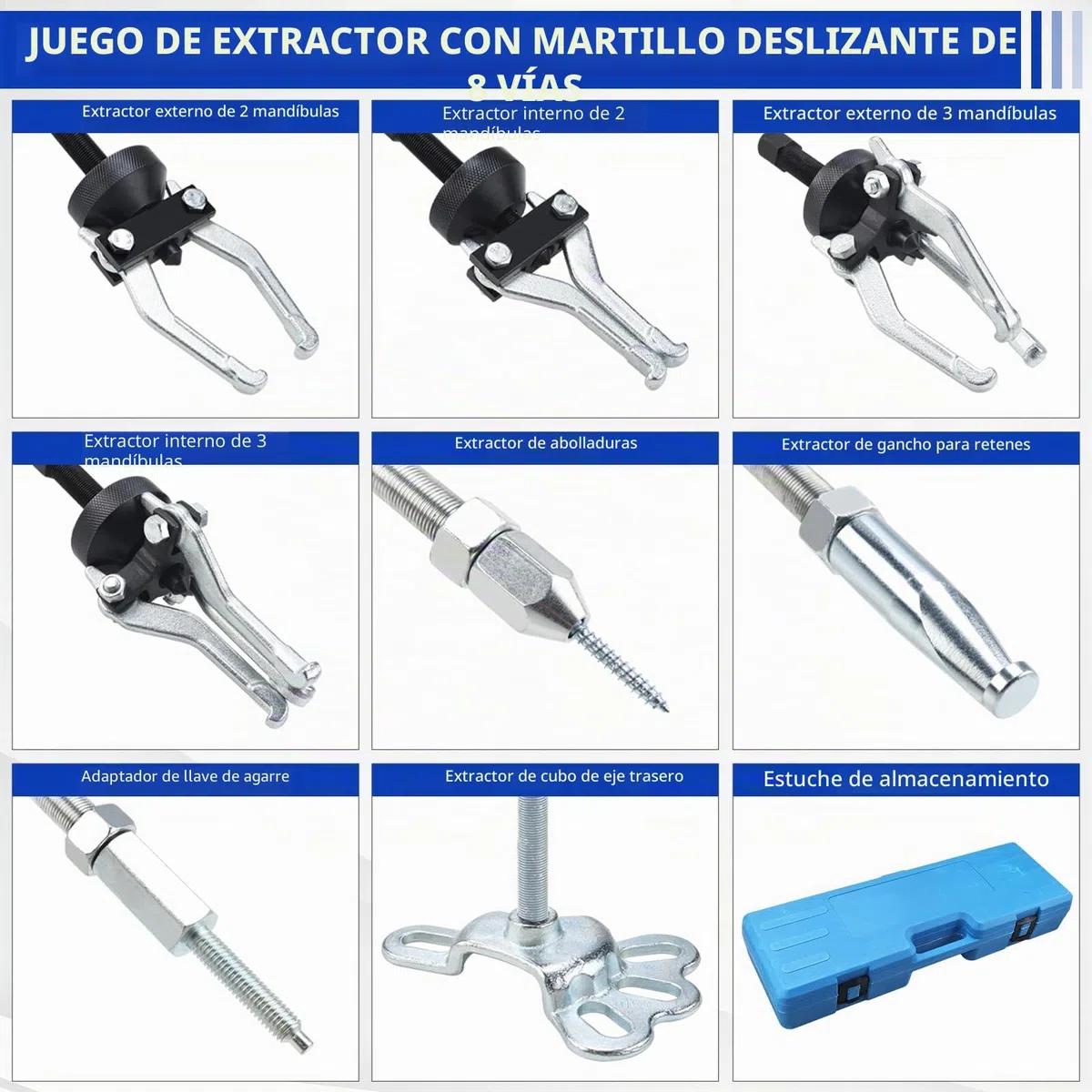 FreeTec 8 en 1 Extractor de Martillo Inercia, Extractor Bujes y Rodamientos con Martillo Deslizante, Extractores Buje Trasero, 3 Garras Extractores Rodamientos Internos, Extracción Abolladuras Coche
