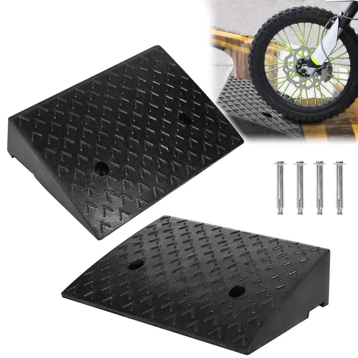 XMTECH Juego de 2 rampas de goma para bordillos, 10,5 cm de alto, rampa para silla de ruedas, rampa de umbral de puerta, rampa para coche, moto, silla de ruedas, andador