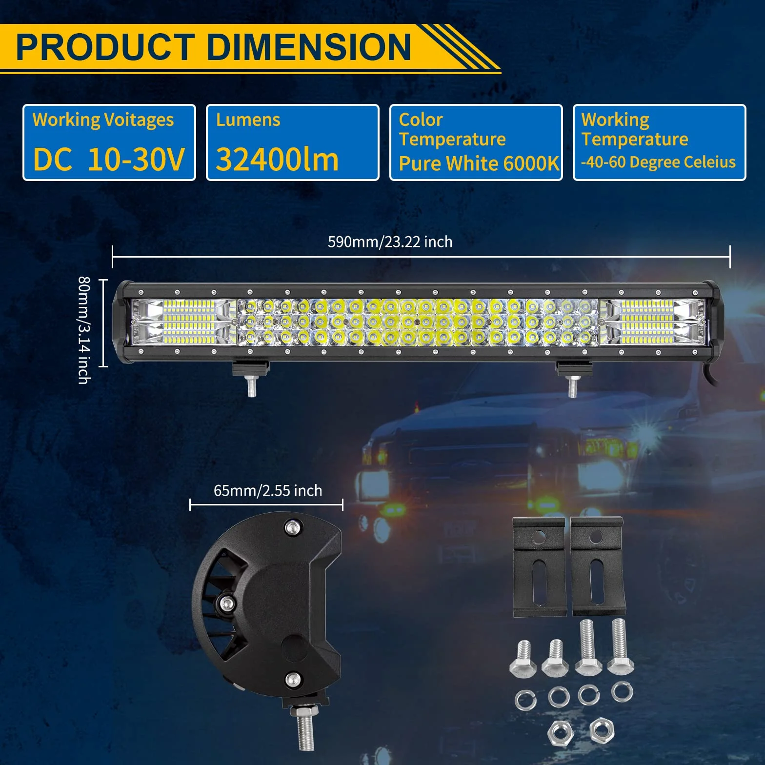 Willpower Barra Led 4x4 23'' 59cm 324W Barra de Luz Led Con Arnés de Cableado Fila Triple Faro Led Focos Led 12V 24V Barras Led Trabajo para Coche Tractor SUV ATV UTV Camion Barco Todoterreno