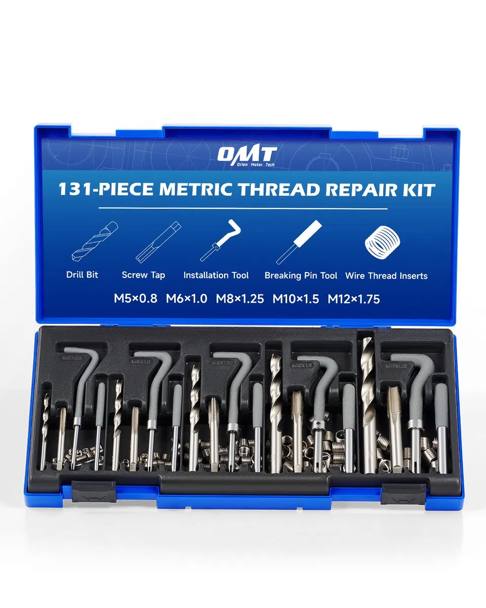 Orion Motor Tech 131 PCS Kits de Reparación de Roscas M5 M6 M8 M10 M12 Herramientas de Instalación para Reparar Agujeros de Tornillos Kit Helicoli para Automóvil