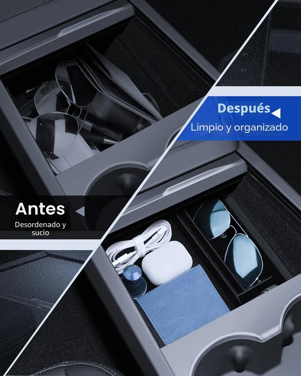 4 accesorios para Tesla Model 3 2024-2026 organizador de consola central, bandeja organizadora de silicona, caja de almacenamiento para reposabrazos y caja oculta (flocado)
