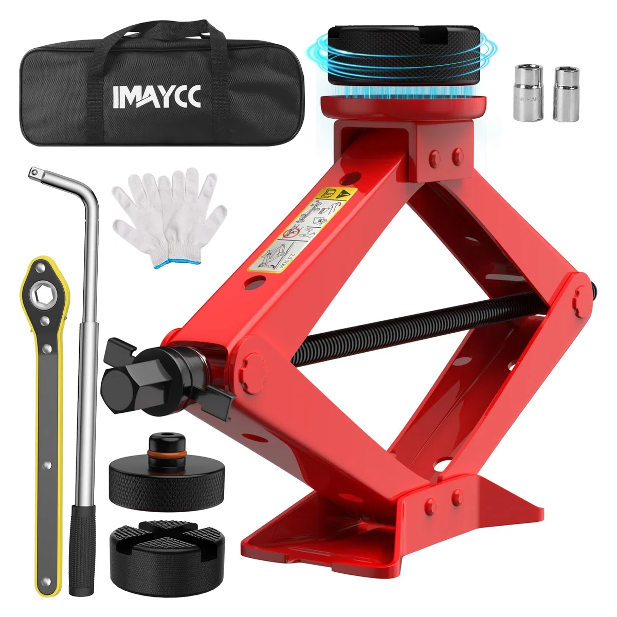 IMAYCC Nuevo Gato para Coche 2.5T/2500kg, Kit de Gato Coche Universal con 2 Piezas Bloque de Goma, Portátil Kit de Emergencia con Llave de Tuercas de Rueda para SUV MPV Tesla