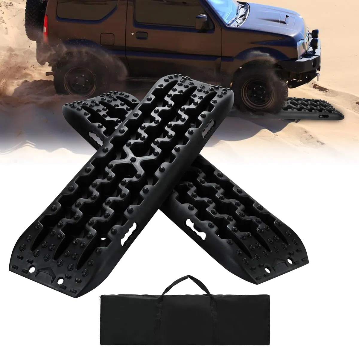 Juego de 2 placas de arena para vehículos recreativos, remolques, camiones, remolques, caravanas, todoterrenos, parte inferior antideslizante con bolsa de almacenamiento, carga de 10