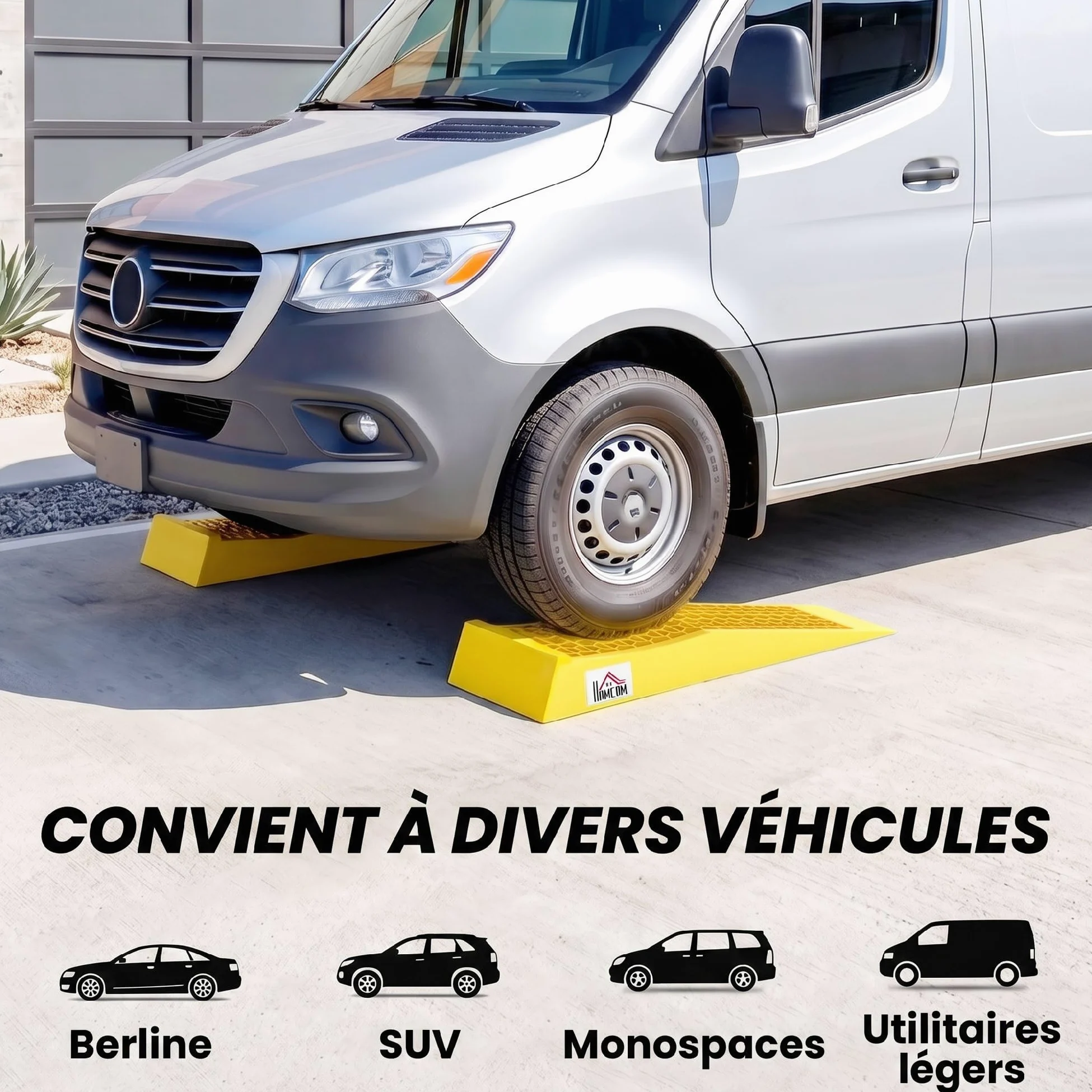 HOMCOM - Juego de 2 rampas para Coche utilitario Rampa de Carga Pesada 3T Caravana Camping-Car Dim. 70 x 19,5 x 7,8 cm, PP, Color Amarillo