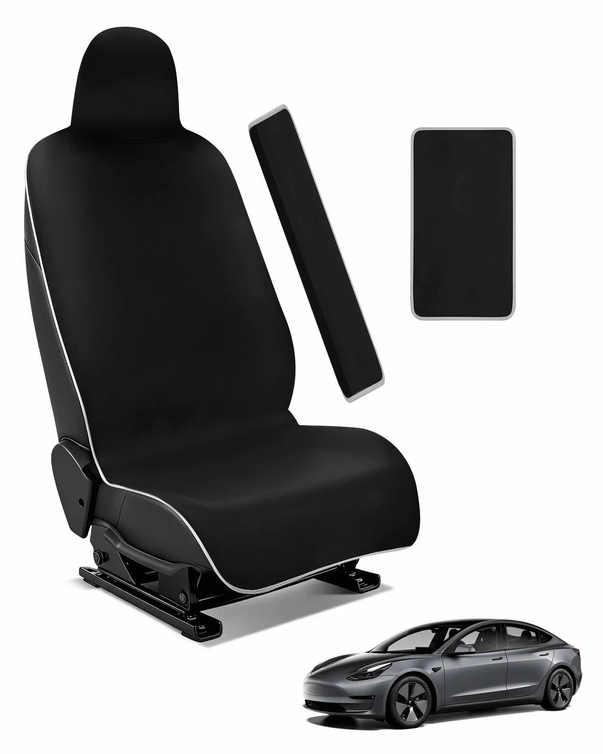 Funda de Asiento Impermeable de Neopreno para Tesla Model Y/3 Delanteros – Antideslizante, Ideal para Taller y después del Deporte, con Funda de cinturón y reposabrazos (Negro)