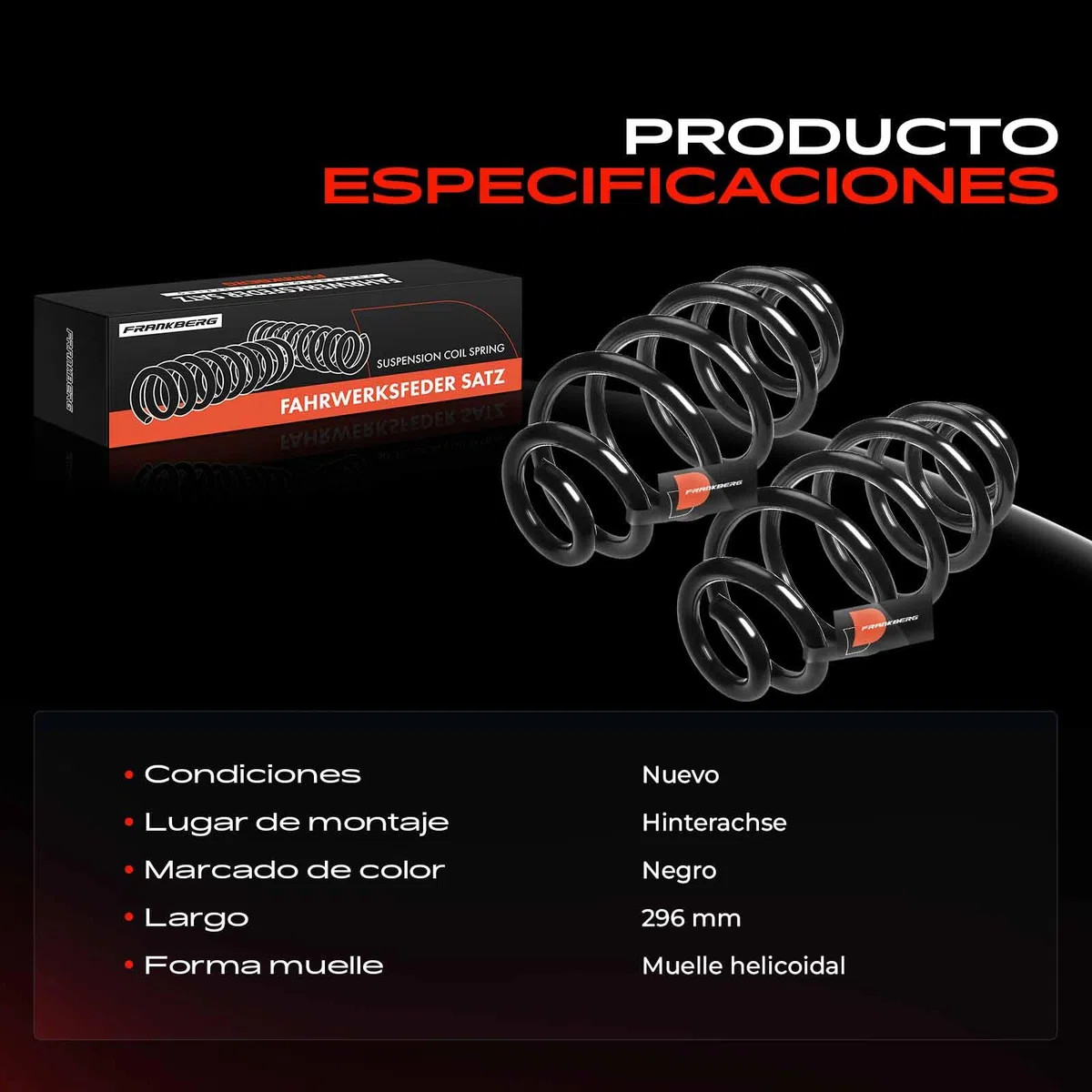 Frankberg 2x Muelles de chasis Muelles de suspensión Compatible con A4 8E2 A4 8EC Replace# RH6575
