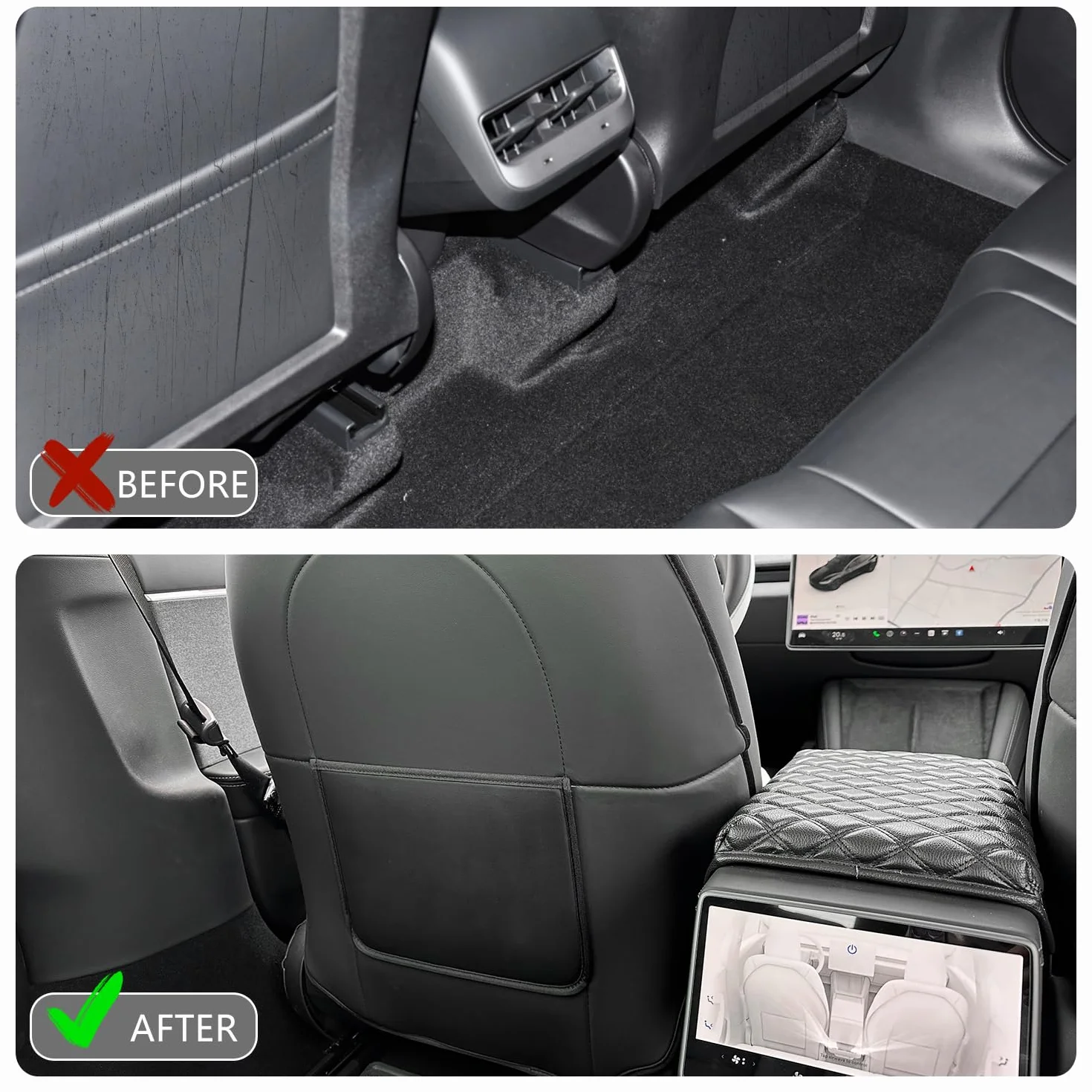 TOPABYTE Protector de Respaldo de Cuero para Asiento para Tesla Model Y Model 3 Model S Model X Accesorios Alfombrillas para Asiento Trasero para Niños Funda para Asiento Trasero 2 Piezas