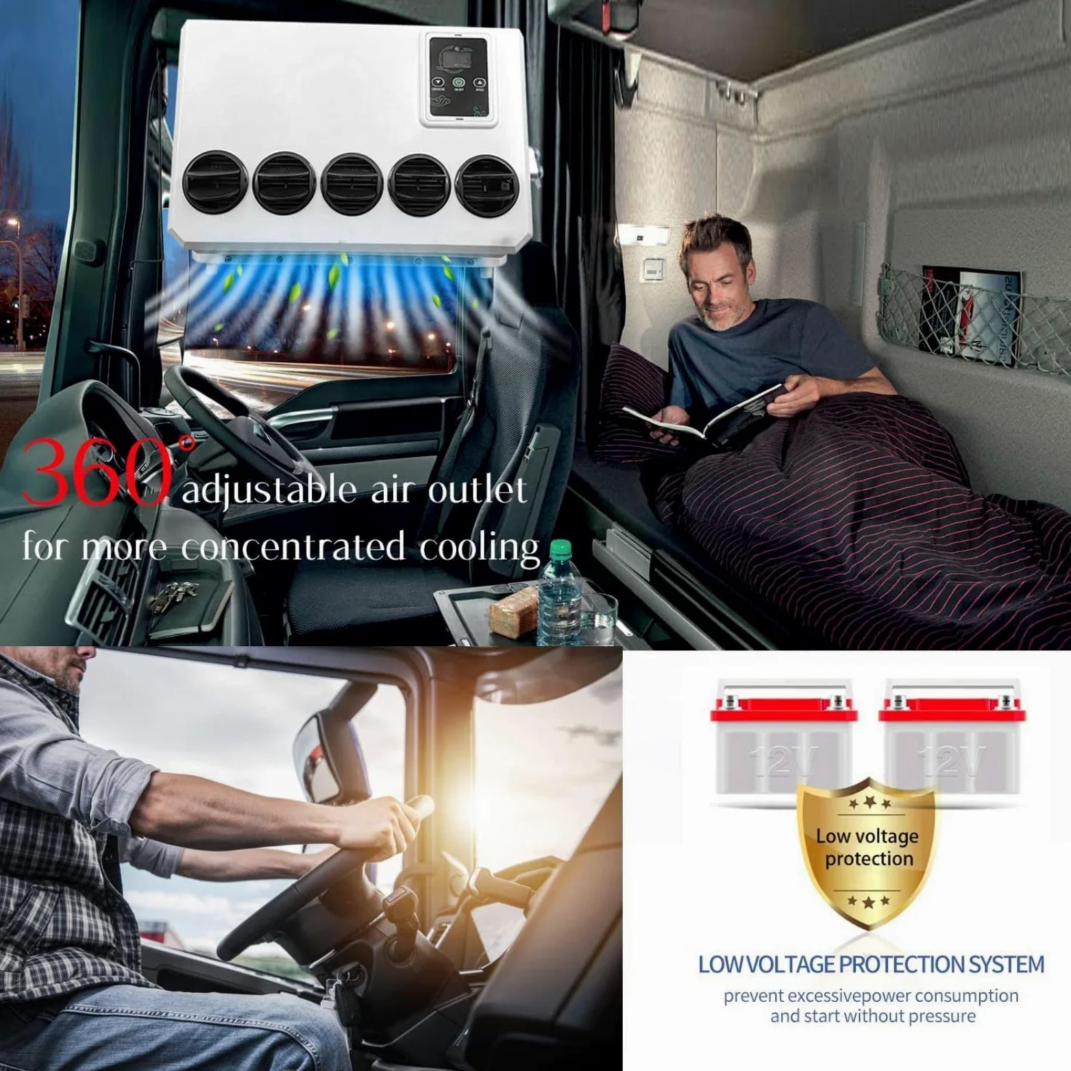 Aire acondicionado para caravana de 12 V CC, aire acondicionado para cabina de camión eléctrico de energía dividida por unidad CA para caravana, EAC1009.12.W, blanco