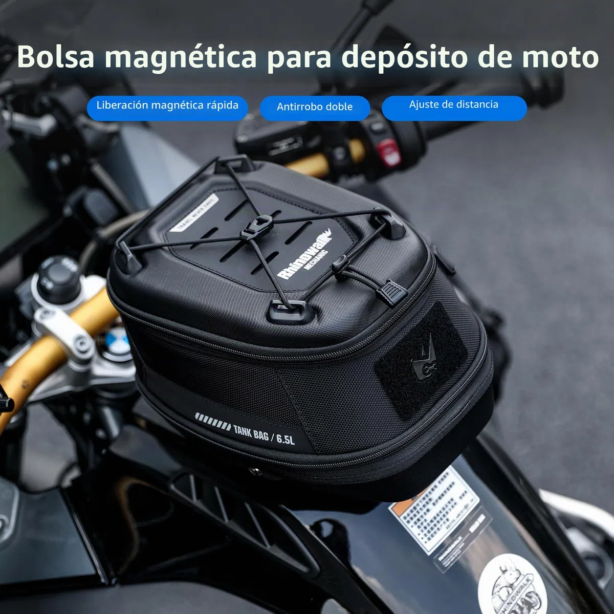 Rhinowalk Bolsa magnética de Tanque de Motocicleta Quick Release 5-6.5L Capacidad Ampliable Bolso de Tanque de Motocicleta con protección contra la Lluvia