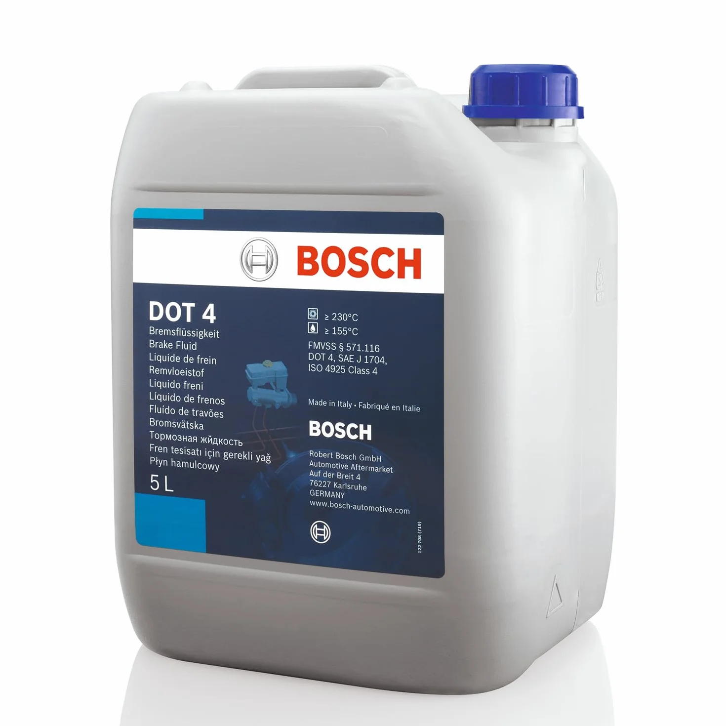 Bosch Líquido de Frenos DOT 4, 5 L - para Vehículos Fabricados antes de 2010 - Adecuado para Frenos ABS de Primera Generación