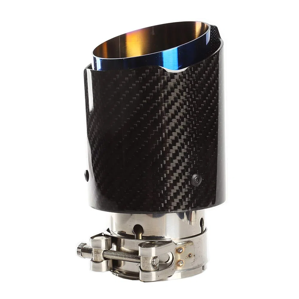 Puntas de Escape Silenciador Acero Inoxidable Fibra de Carbono Brillante Tubo de Escape de Coche, Entrada 54 mm (2,1 ") Salida 89 mm (3,5") (Solo tubo-Azul Brillante Tostado Negro)