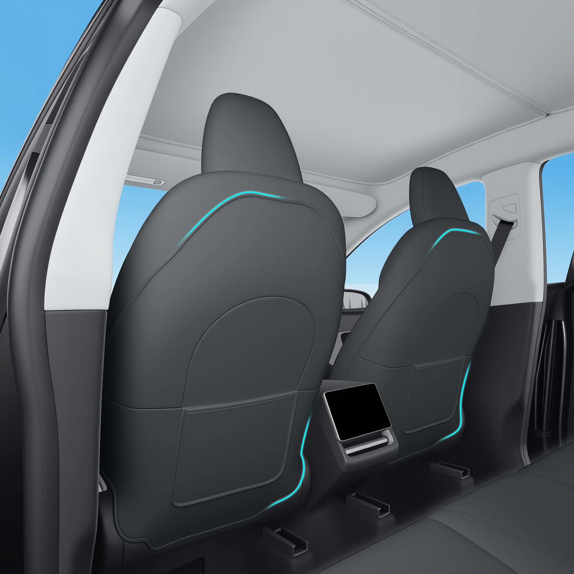 TOPABYTE Protector de Respaldo de Cuero para Asiento para Tesla Model Y Model 3 Model S Model X Accesorios Alfombrillas para Asiento Trasero para Niños Funda para Asiento Trasero 2 Piezas