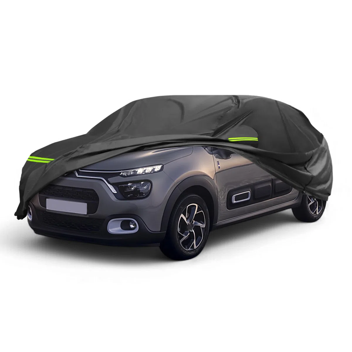 A ABSOPRO Funda de Coche para Citroen C3 II/III 2017-2023 210D-PU Exterior Cubierta Completa Todo Clima Impermeable a Prueba de Viento Protección Solar con Cremallera Negro