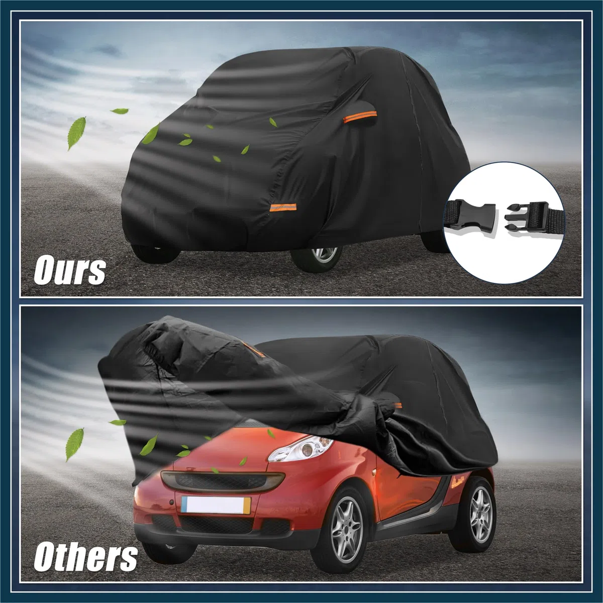 Funda de coche para Smart Fortwo 2007-2023 210D-PU Oxford, cubierta completa impermeable y resistente al viento, con cremallera para puerta del conductor