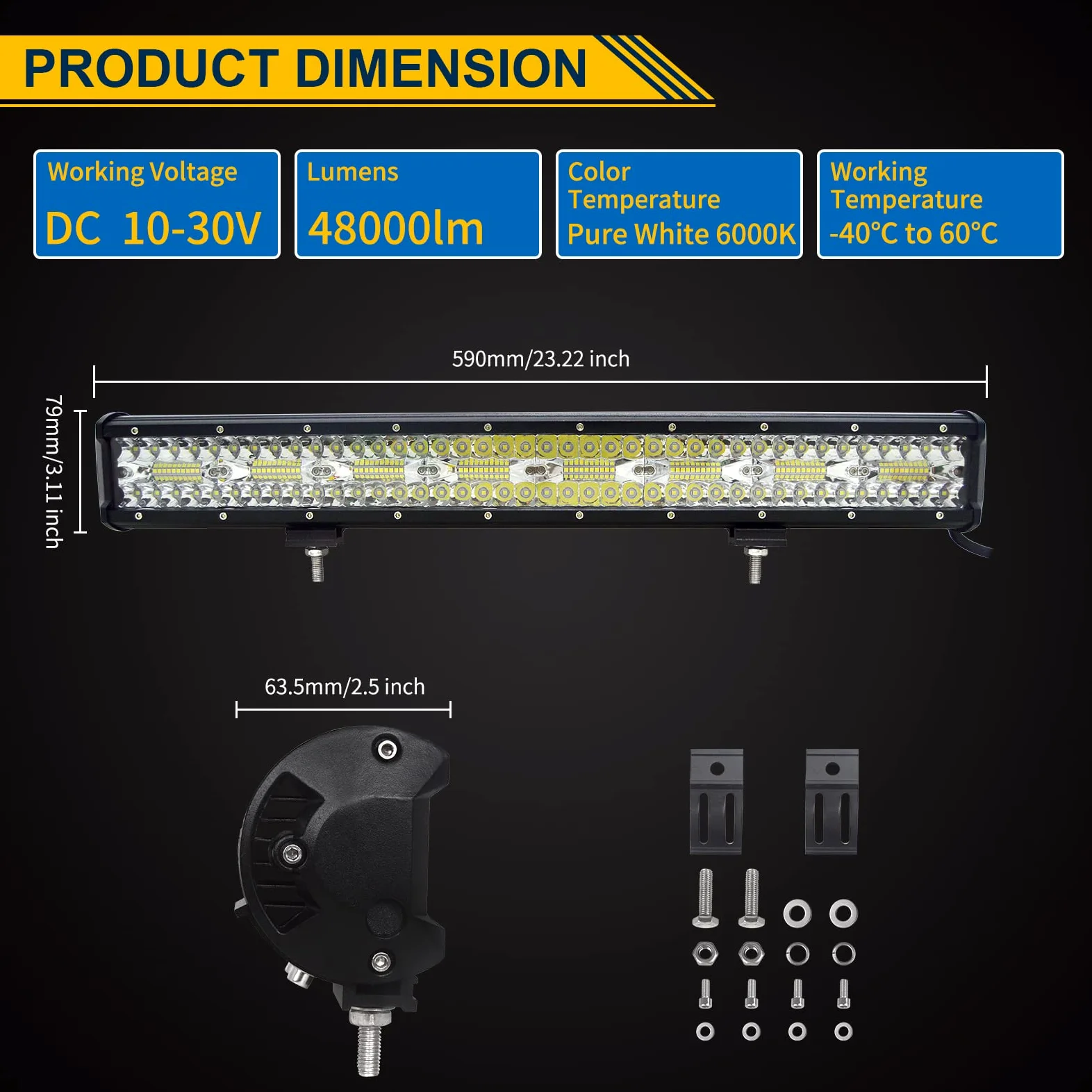 RIGIDON 8D 23 Pulgadas 480W barra de luz led, 2 Pcs 4 pulgadas 60W foco trabajo lámpara, barras luminosas y 12V kit de cableado para off road camión coche ATV 4x4, Faros 6000K blanca