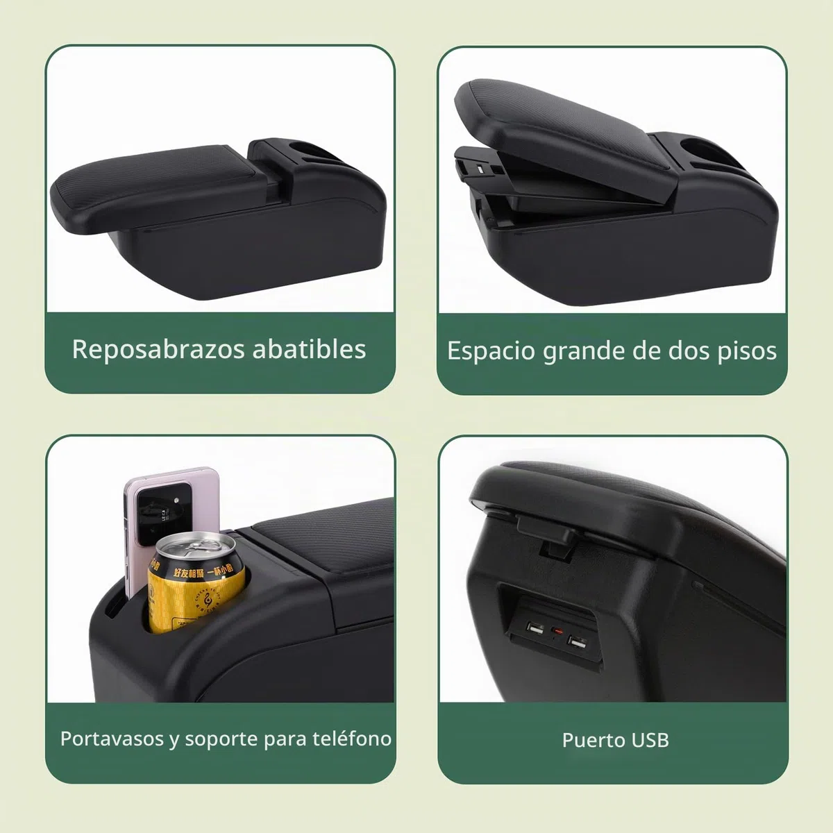ZENVI Reposabrazos Compatible with Peugeot 208 Apoyabrazos 2019-2026 Centro Consola Organizador Caja Doble Espacio Almacenamiento Utilizable Para Soporte Codo（Estilo Fibra Carbono）
