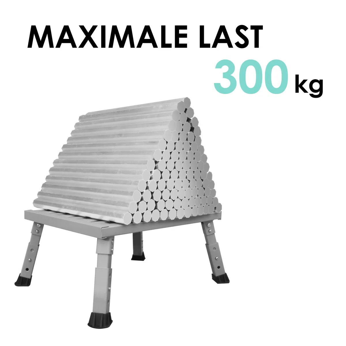 Escalera Plegable de Aluminio, Plataforma de Trabajo, Carga máxima: 220 kg, para Camping, Lavado de Coche, Cocina, baño, etc, Plegable, Altura Regulable, con Alfombrilla Antideslizante