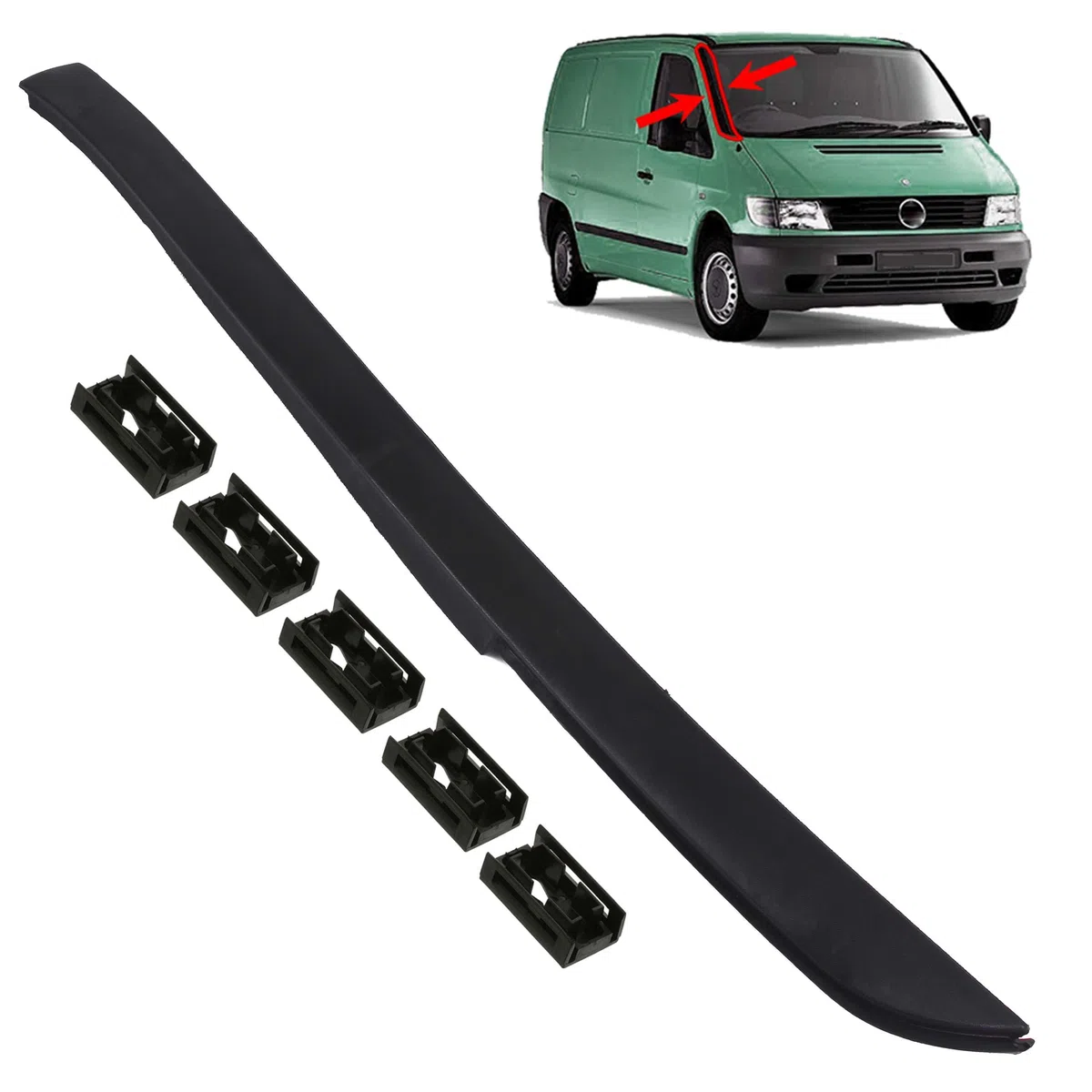 INLY - Moldura para parabrisas delantero derecho + 5 clips compatible con Vito W638 A6386980179 6386980179 (1996-2003)