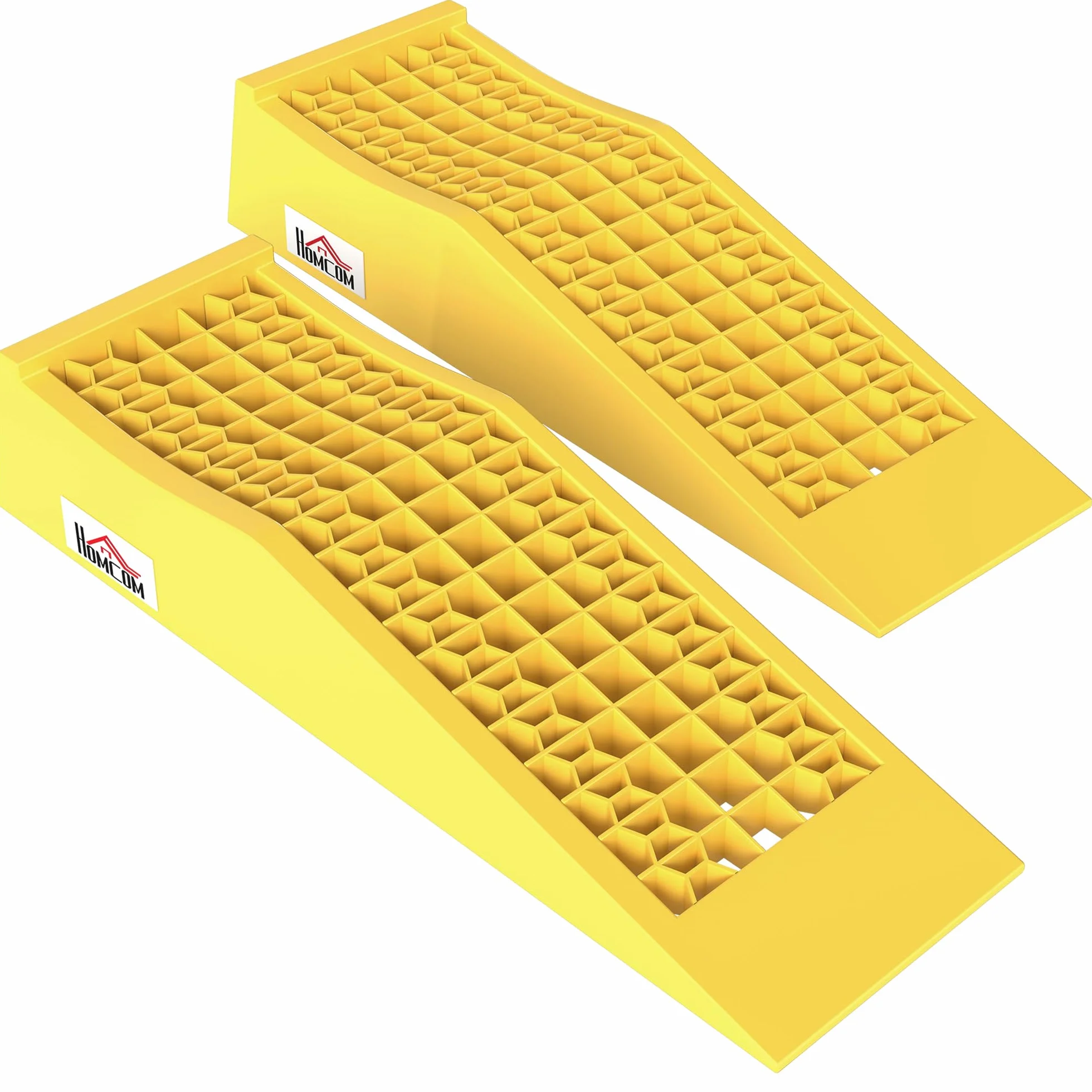 HOMCOM - Juego de 2 rampas para Coche utilitario Rampa de Carga Pesada 3T Caravana Camping-Car Dim. 70 x 19,5 x 7,8 cm, PP, Color Amarillo