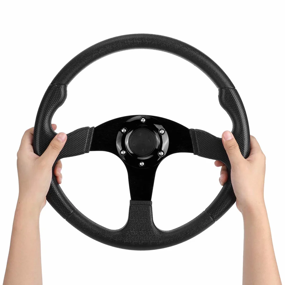 Coche de Carreras de 350 Mm y 14 Pulgadas, Plato Profundo de la Rueda, Volante Deportivo de 6 Pernos, Dirección Deportiva, Accesorio Modificado Universal Plano de 350 Mm, Negro (Negro)