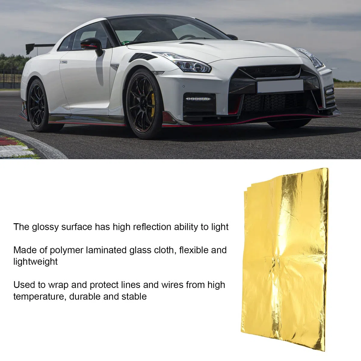 Lámina reflectante de barrera térmica, Escudo Térmico Autoadhesivo para Altas Temperaturas, rollo adhesivo reflectante del calor, para protección de mangueras de automoción, 39x47 (Oro)