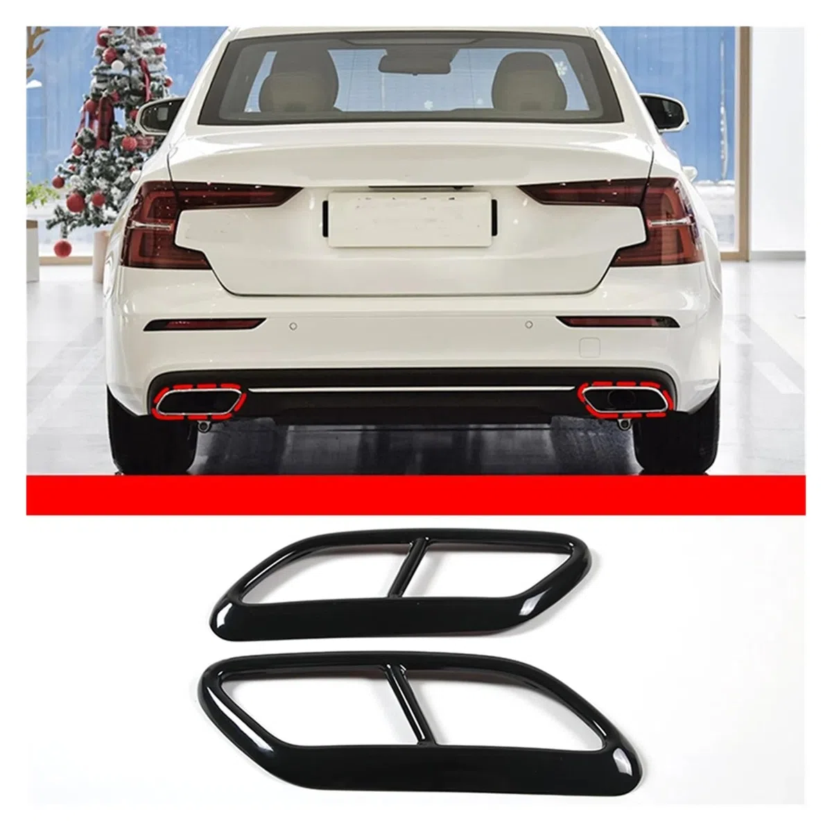NEGRO Cubierta embellecedora silenciador trasero, Compatible for Volvo, S60 2020 S90 V90 2016-2019 moldura de la cubierta del escape del vehículo