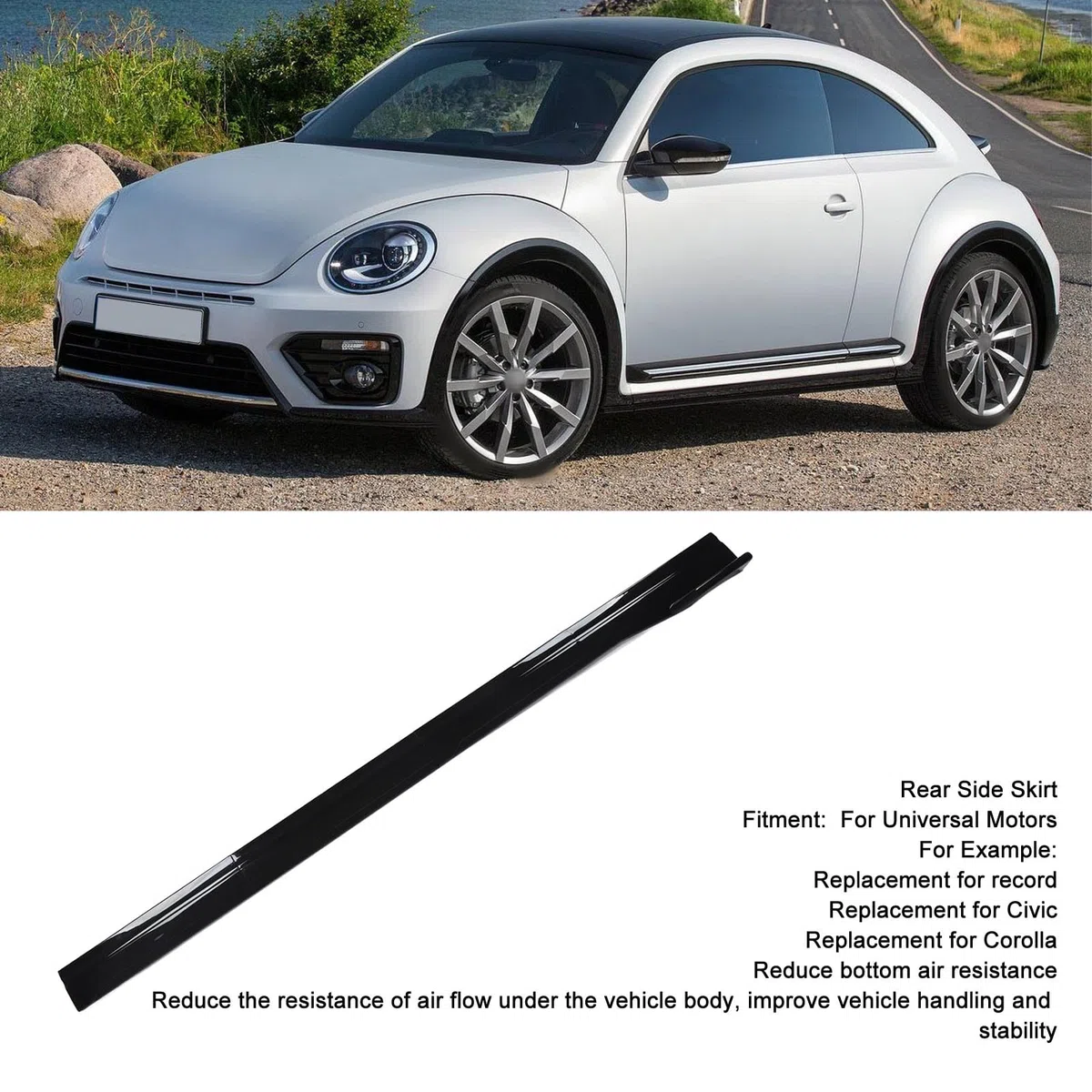 Generic Extensión de Faldón Lateral Trasero Negro Brillante para Mejorar la Estabilidad del Vehículo 78,7 Pulgadas para Automóviles Universales