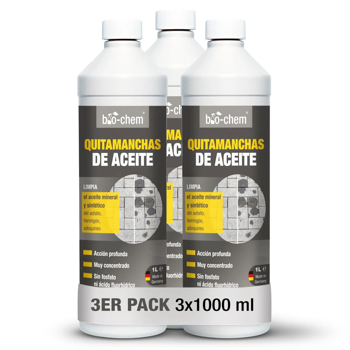 bio-chem Eliminador de Manchas de Aceite 3L, para piedra y hormigón | Quitamanchas Concentrado Biodegradable - Limpieza para adoquines, Asfalto - Limpiador Coche Garaje terrazo