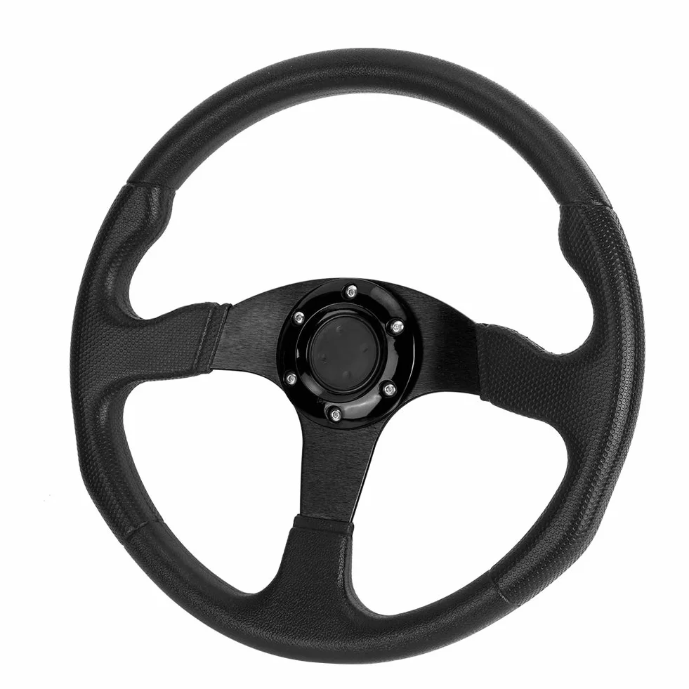 Coche de Carreras de 350 Mm y 14 Pulgadas, Plato Profundo de la Rueda, Volante Deportivo de 6 Pernos, Dirección Deportiva, Accesorio Modificado Universal Plano de 350 Mm, Negro (Negro)