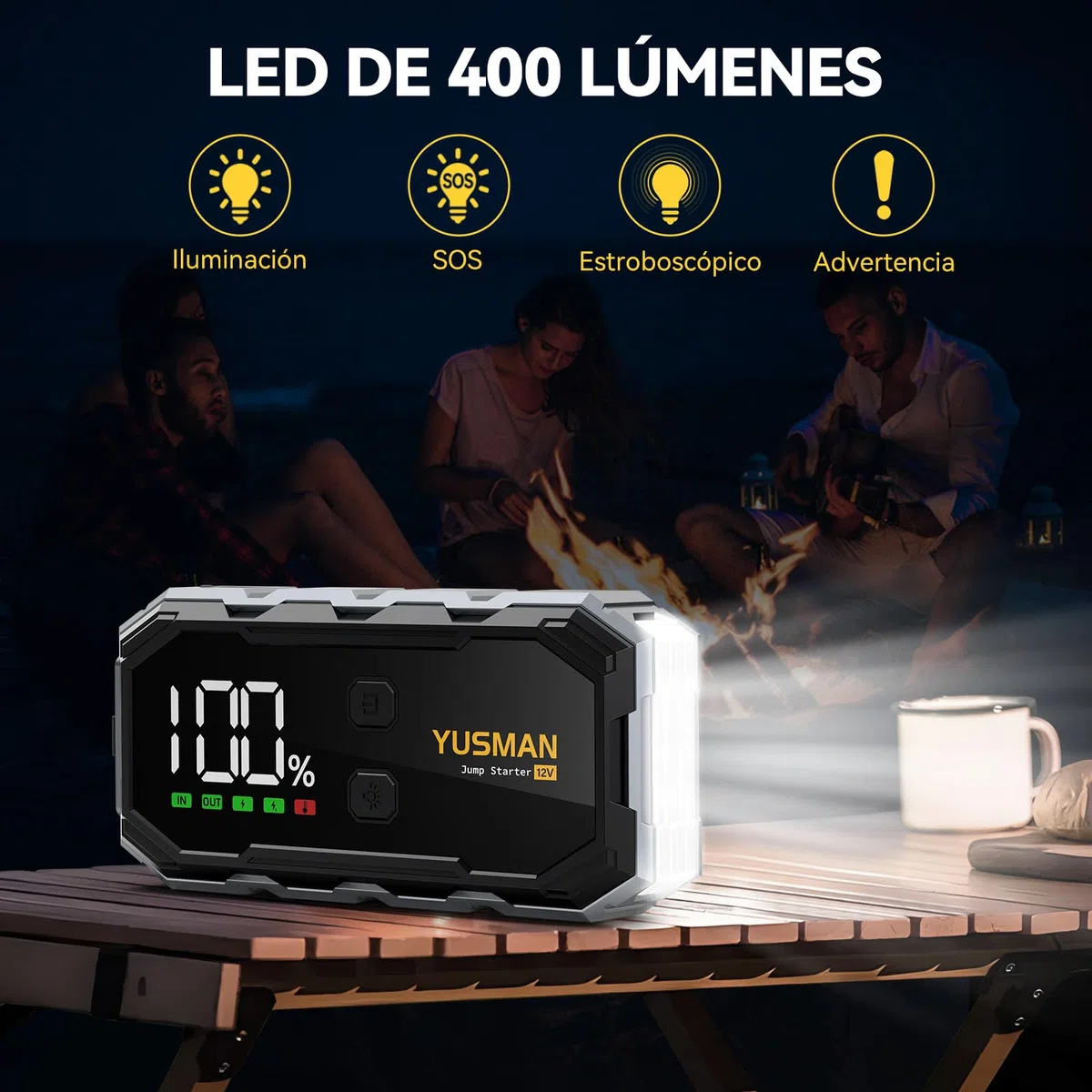YUSMAN Arrancador de Coche,7000A Arrancador de Baterias de Coche,12V Arrancador de Portátil con para All Gasolina o 10L Diesel, Linterna LED de Emergencia,Carga Rápida, Pantalla LCD Extragrande