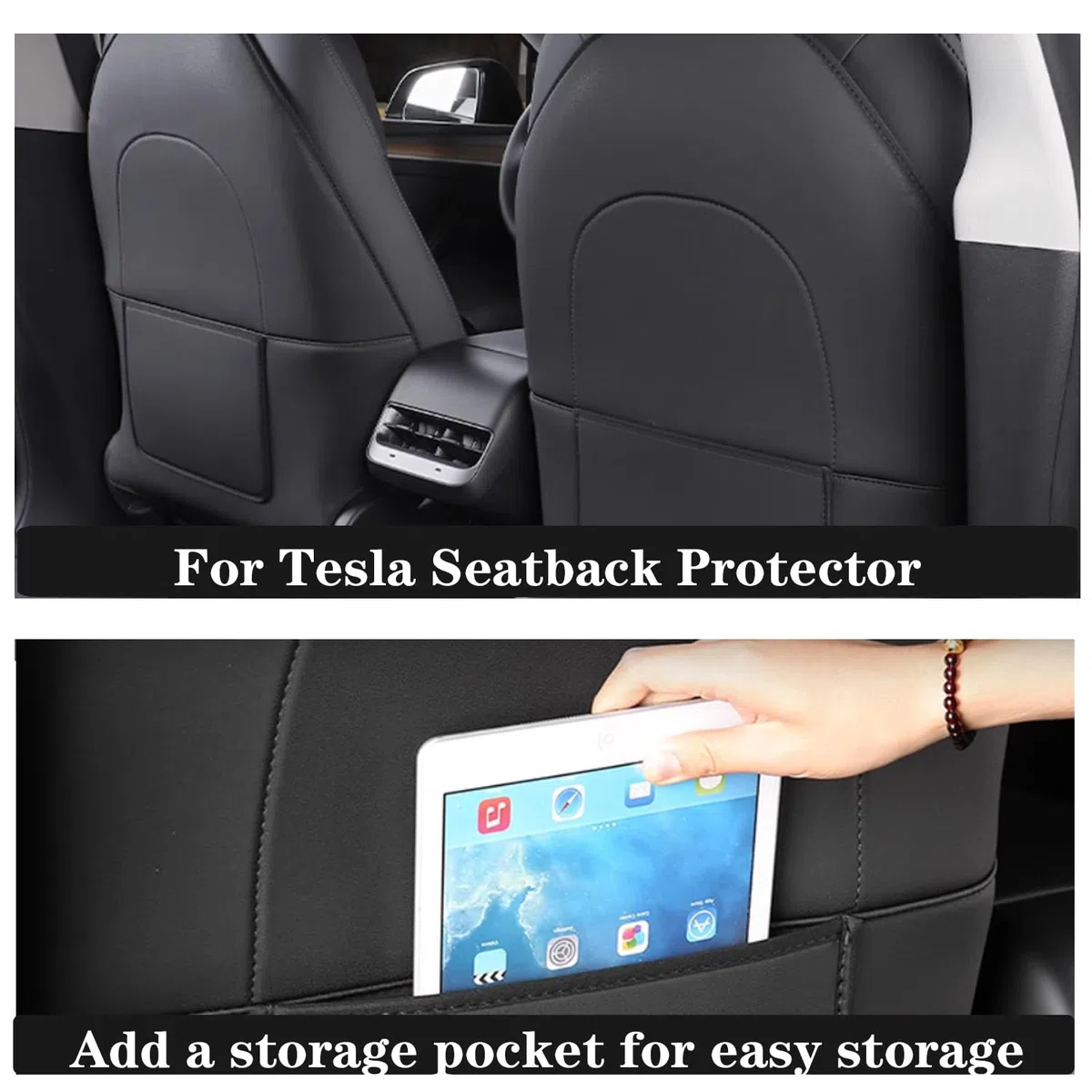 para Tesla Protector de Respaldo de Cuero para Asiento Model Y/3/X/S, Protector de Asiento para Niños Protector de Asiento Respaldo de Asiento para Niños, Negro (Not Fit for Model Y Standard)