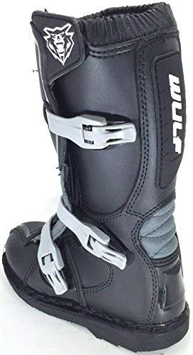 MOTORBIKE WULFSPORT WULF KIDS LA MX ENDURO BOOTS Motorcycle Motocross Cub LA Junior Quad ATV BMX MTB Off Road Sport Racing Armour Boots BLACK (UK 6 / EU 39)