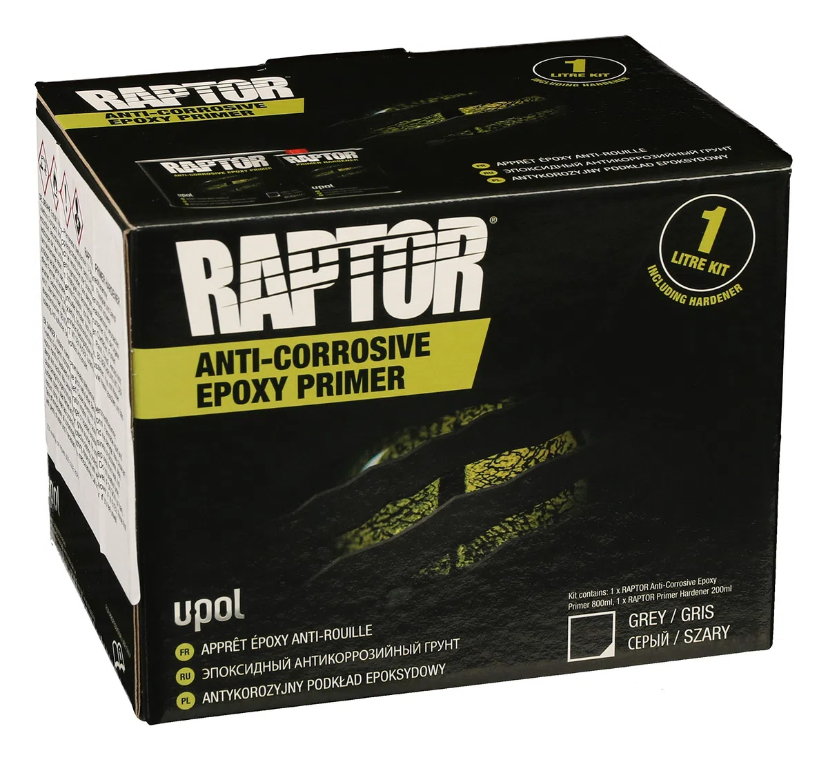 U-POL RAPTOR Epoxy Primer - Aparejo Epoxi Antioxidante 2K, 1 litro con endurecedor, gris