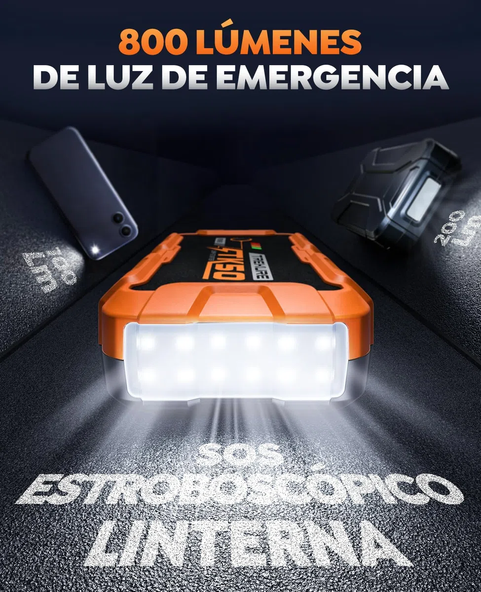 TREKURE Arrancador de Baterias de Coche 9000A (12L Diésel y Todo Gasolina), Arrancador de Coches Portátil con 18W Carga Rápida, 12V Jump Starter con Pinzas Reforzadas y 800 LM Linterna LED