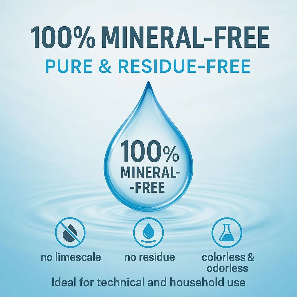 GiDeli Agua desmineralizada, 25 l, agua destilada para planchas, baterías, radiadores, humidificadores, acuarios y laboratorios, agua sin cal, inodoro, transparente