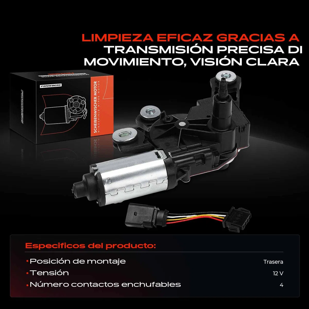 Frankberg Motor del limpiaparabrisas 4-Polos Trasera Compatible con A1 8X1 8XK A1 Sportback 8XA 8XF A6 Avant 4G5 4GD Q3 8UB 8UG Replace# 4G9955711A
